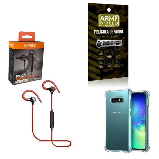 Imagem de Kit Capinha Samsung S10 e Fone Bluetooth Esportivo e Película de vidro 3D
