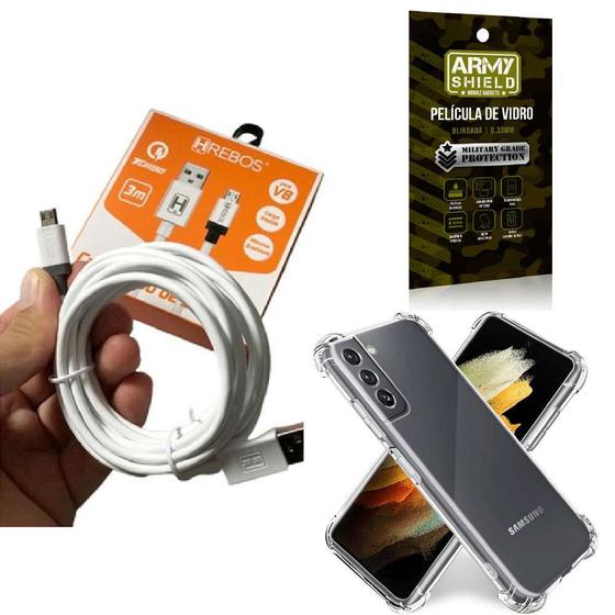 Imagem de Kit Capinha Samsung S22 Ultra com Cabo Turbo Tipo C 3 Metros e Película de vidro 3D