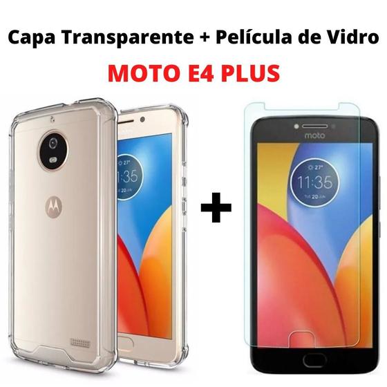 Imagem de Kit Capinha Transparente Anti-Impacto e Película de vidro comum Moto E4 Plus