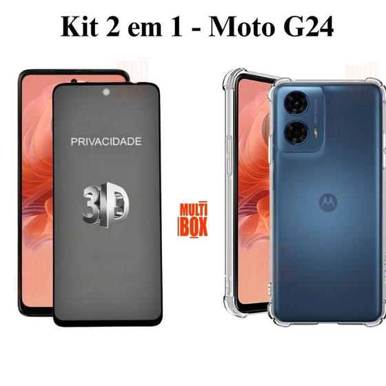 Imagem de Kit Capinha Transparente + Película 3D de Vidro Privacidade para Motorola Moto G24