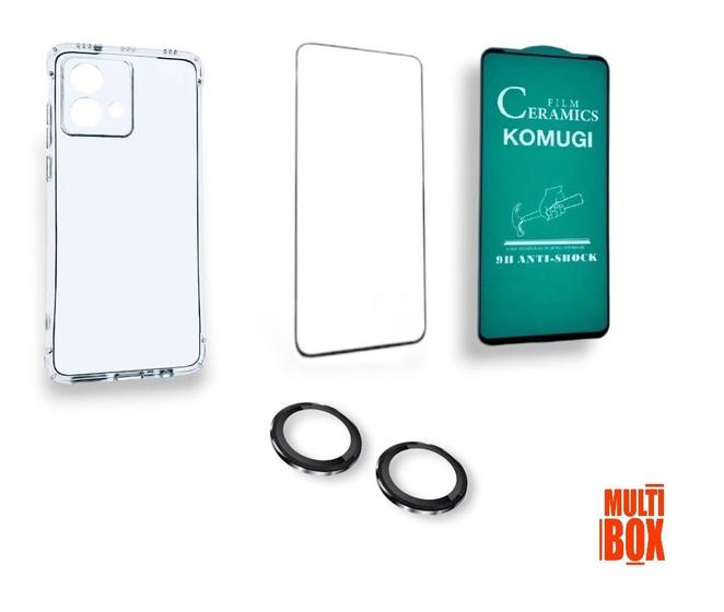 Imagem de Kit Capinha Transparente + Película Câmera + Película Cerâmica + Película 3D Vidro Para Motorola G84