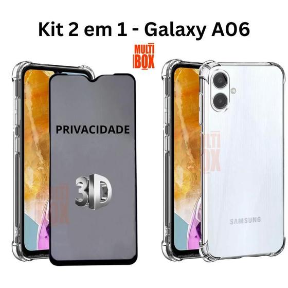 Imagem de Kit Capinha Transparente + Película de Vidro 3D Privacidade para Samsung Galaxy A06