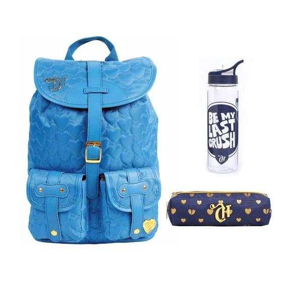 Imagem de Kit Capricho Love Blue Mochila + Estojo + Garrafa