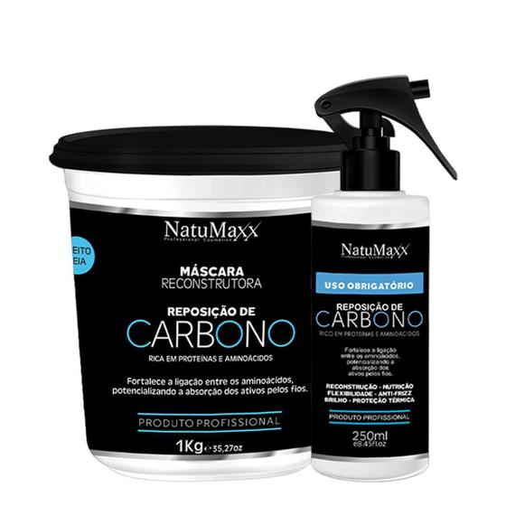 Imagem de Kit Carbono Natumaxx Máscara Reconstrutora Capilar 1kg + Leave-in Uso Diário