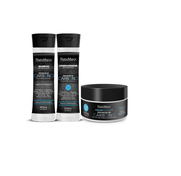 Imagem de Kit Carbono - Shampoo 300ml + Condicionador 300ml + Máscara 300g NatuMaxx