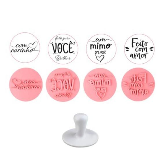Kit Carimbos Frases Mimos 5cm rosa BlueStar - Blue Star Menor preço em Kit Carimbos Frases Mimos 5cm rosa BlueStar - Blue Star