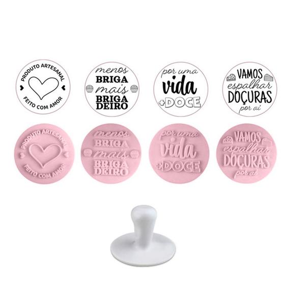 Imagem de Kit Carimbos para Massa Frases Doces Rosa Bebe 5cm 5 Peças