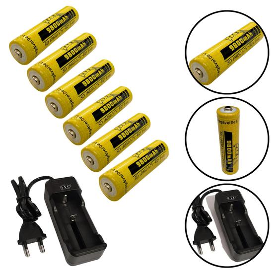 Imagem de Kit Carregador 1 Carga + 6 Cargas 9800mAh 3.7V P/ Lanternas