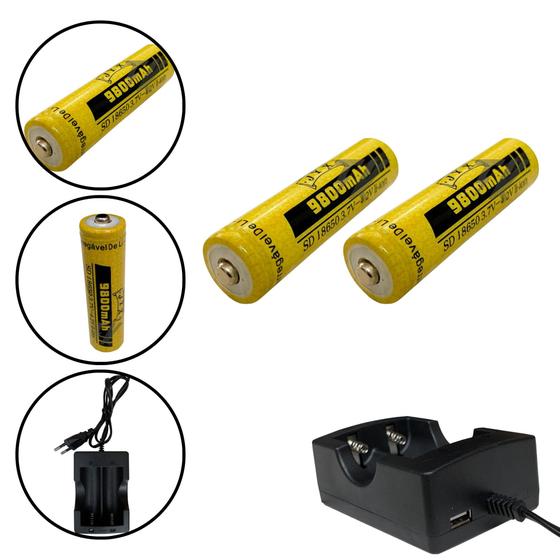 Imagem de Kit Carregador 2 Carga + 2 Cargas 9800 mAh 3.7V P/ Lanternas