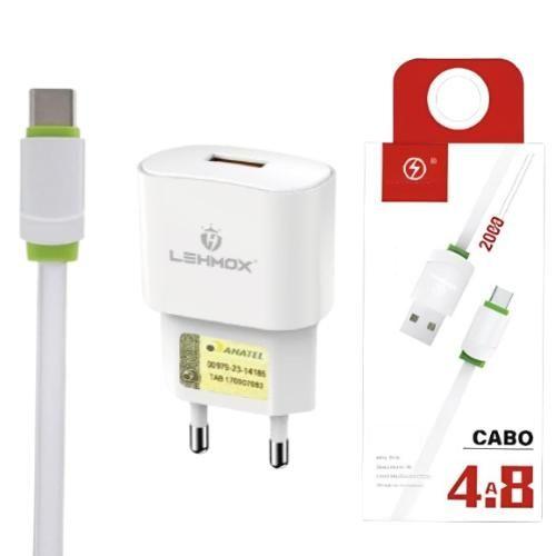 Imagem de Kit Carregador 2 Metros compatível com Motorola One Vision - Cabo USB C e Fonte