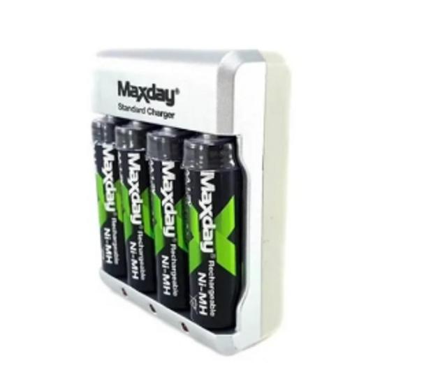 Imagem de Kit Carregador + 4 Pilhas AA 4800mah Maxday Recarregável