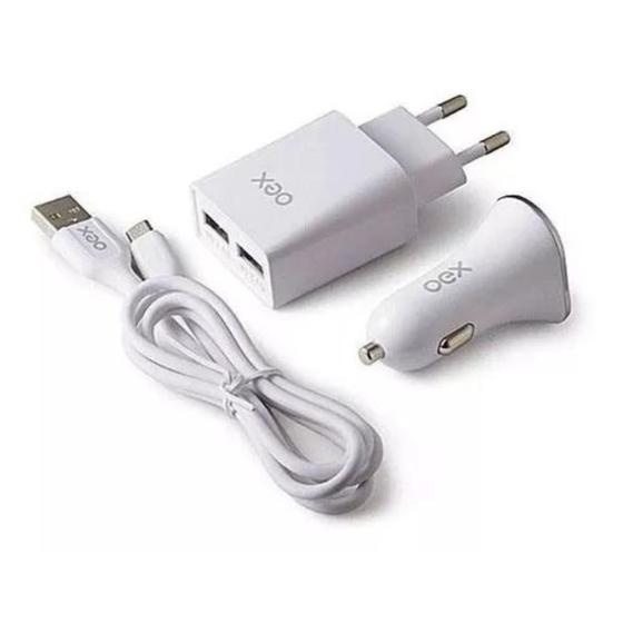 Imagem de Kit carregador automotivo micro usb tomada 3 em 1 oex KV301 Fonte Cabo e Carregador Automotivo com Duas Entradas