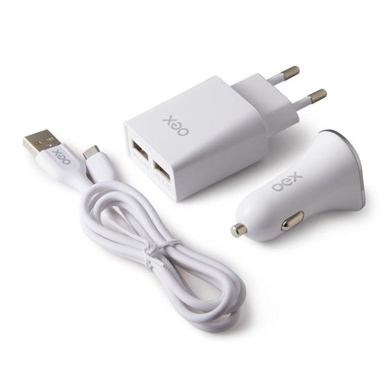 Imagem de Kit Carregador Automotivo Oex Kv301 3 Em 1 Micro Usb