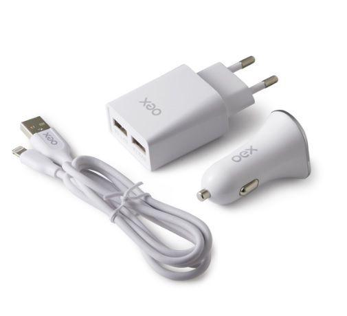 Imagem de Kit carregador automotivo, tomada e cabo lightning kv101 oex