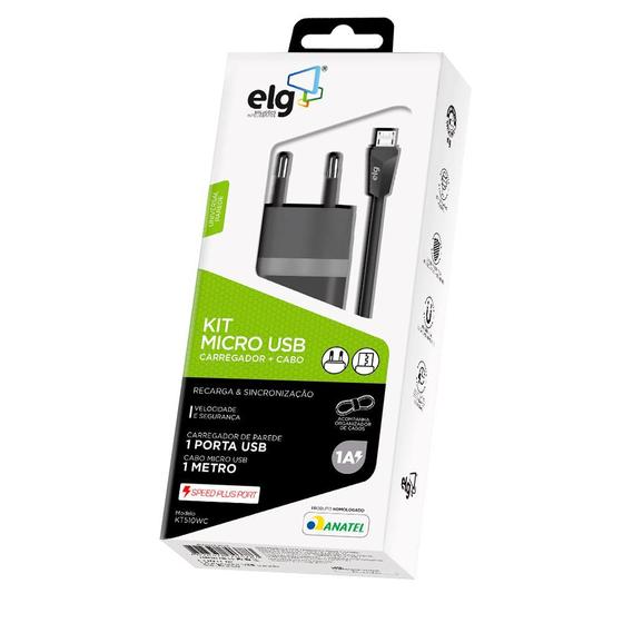 Kit Carregador + Cabo Micro USB ELG Bivolt Kt510wc Menor preço em Kit Carregador + Cabo Micro USB ELG Bivolt Kt510wc