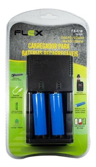 Imagem de Kit Carregador de Bateria + 2 Baterias 18650 3.7V Recarregavel Lanterna Tática