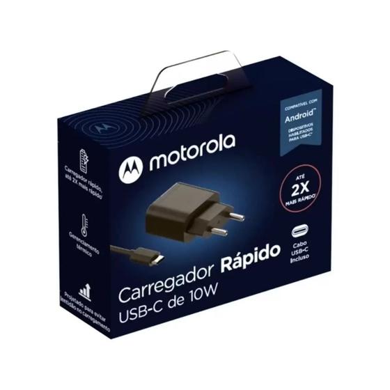 Imagem de Kit Carregador De Parede Rápido Original Motorola 10w Usb-c Preto Para Android