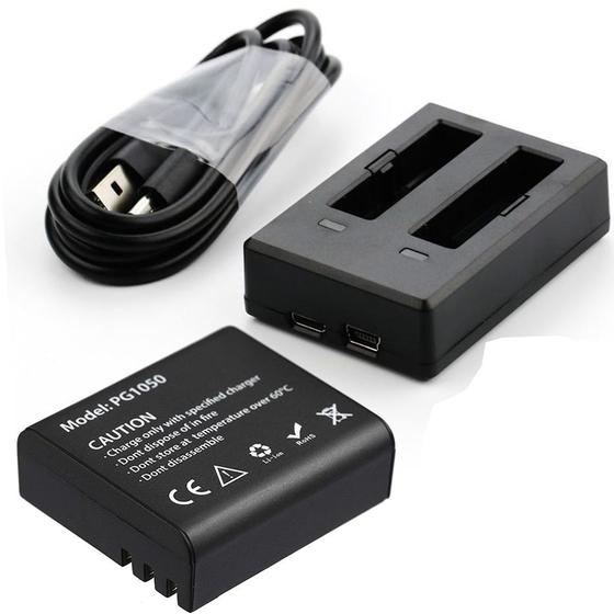 Imagem de Kit Carregador Duplo Eken H9r + 01 Bateria Extra Original PG1050 Li-Ion 3.7 v 1050mAh P/ Câmera Sjcam H9RS S60 M10