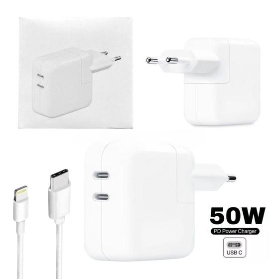 Kit Carregador Fonte Turbo 50W + Cabo USB-C Tipo-C Lightning Compatível com iPhone SE X XR 7/8 7/8 Plus 11 12 13 14 Pro Max Menor preço em Kit Carregador Fonte Turbo 50W + Cabo USB-C Tipo-C Lightning Compatível com iPhone SE X XR 7/8 7/8 Plus 11 12 13 14 Pro Max