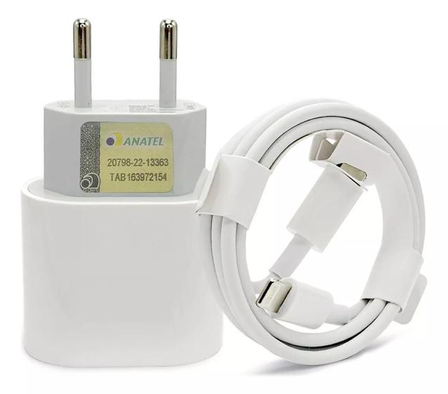 Imagem de Kit Carregador Para Celular Ios Cabo Lightning 1m  Fonte Tipoc 25w Turbo LE357