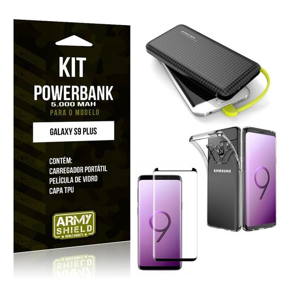 Menor preço em Kit Carregador Portátil 5K Tipo C Galaxy S9 Plus Powerbank + Capa + Película de Vidro - Armyshield