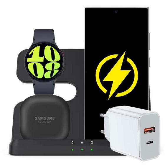 Kit Carregador Sem Fio Indução 3 em 1 Compatível com Samsung S23 S24 + Watch 5 6 + Earbuds Menor preço em Kit Carregador Sem Fio Indução 3 em 1 Compatível com Samsung S23 S24 + Watch 5 6 + Earbuds