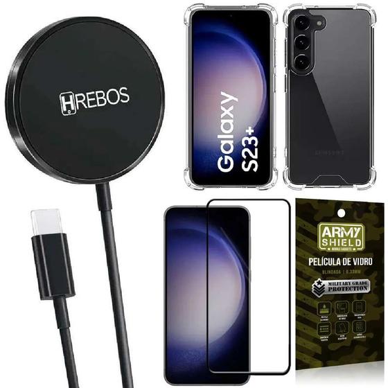 Imagem de Kit Carregador Sem Fio Samsung S23 Plus + Capinha + Película de Vidro