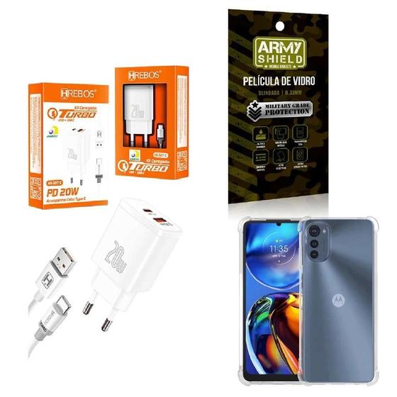 Imagem de Kit Carregador Turbo 20W + Capa Motorola E32 + Película 3D