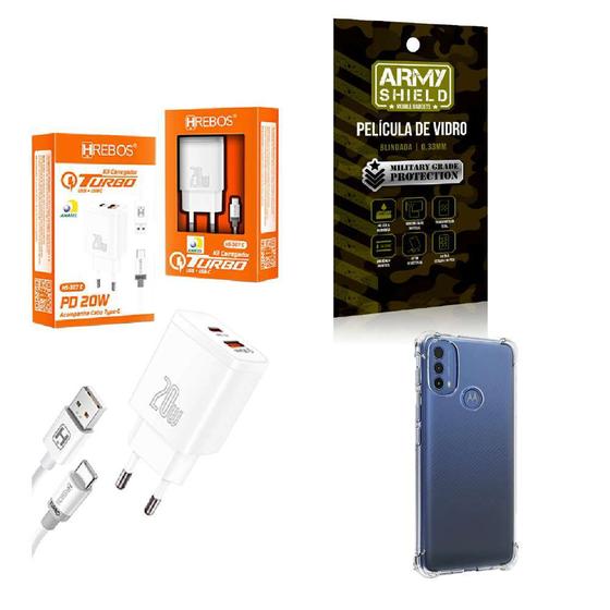 Imagem de Kit Carregador Turbo 20W + Capinha Motorola E40 + Película de Vidro 3D