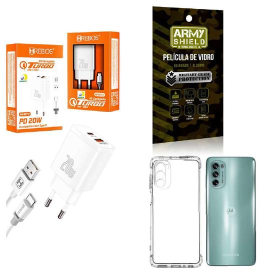 Imagem de Kit Carregador Turbo 20W + Capinha Motorola G62 + Película de Vidro 3D