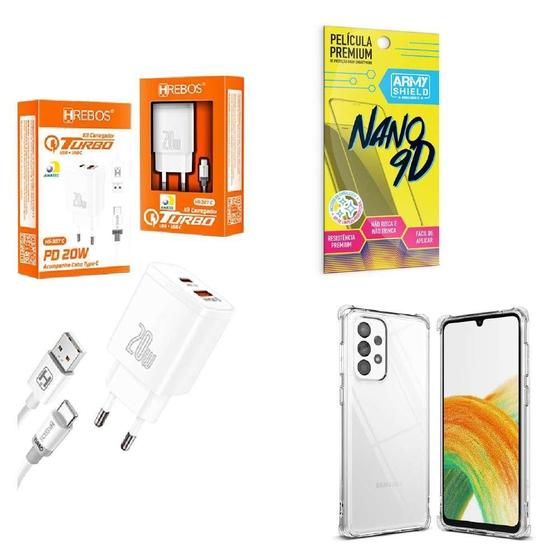 Imagem de Kit Carregador Turbo 20W + Capinha Samsung A33 + Película 9D