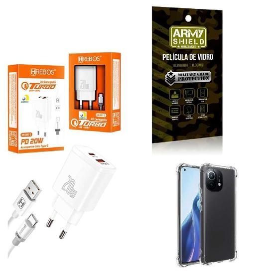 Imagem de Kit Carregador Turbo 20W + Capinha Xiaomimi 11 + Película 3D