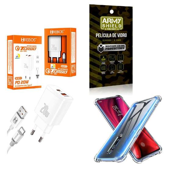 Imagem de Kit Carregador Turbo 20W + Capinha XiaomiMi 9T + Película de Vidro 3D