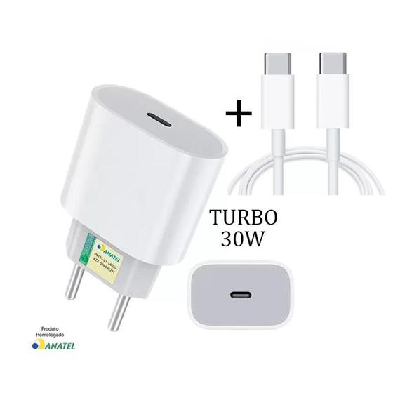 Imagem de Kit Carregador Turbo 30W Fonte USB-C + Cabo Tipo-C Compatível Samsung Xiaomi Motorola - AGold