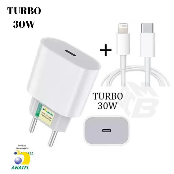 Imagem de Kit Carregador Turbo 30W Fonte USB-C + Cabo Tipo-C Compatível Todos iOS - AGold