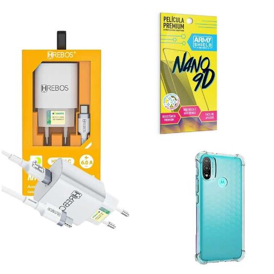 Imagem de Kit Carregador Turbo + Capinha Motorola E20 + Película 9D