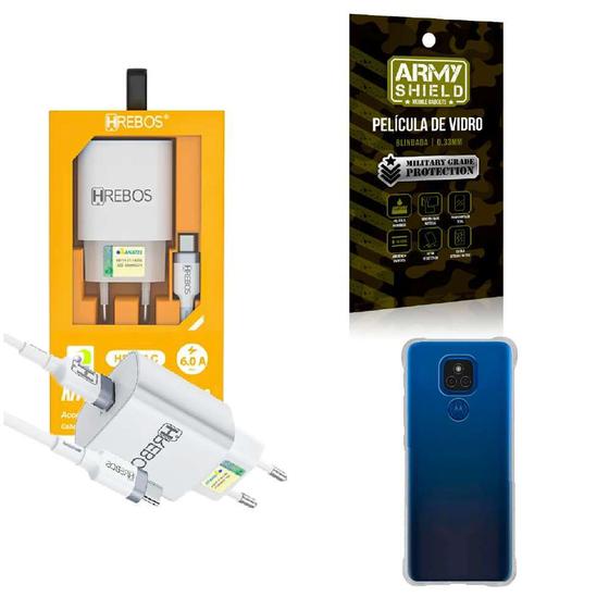 Imagem de Kit Carregador Turbo + Capinha Motorola E7 Plus + Película 3D