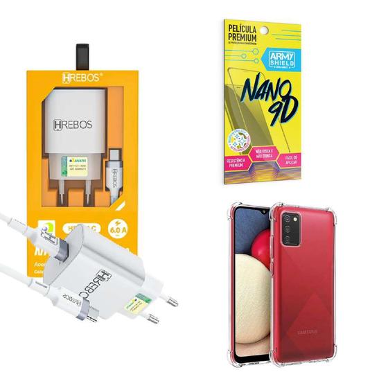 Imagem de Kit Carregador Turbo + Capinha Samsung A03 S + Película 9D