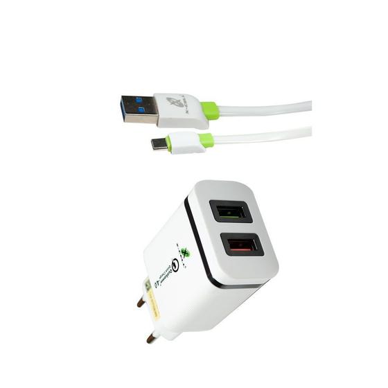 Imagem de Kit carregador ultra rapido c/2 usb 18w 4.a e cabo tipo c