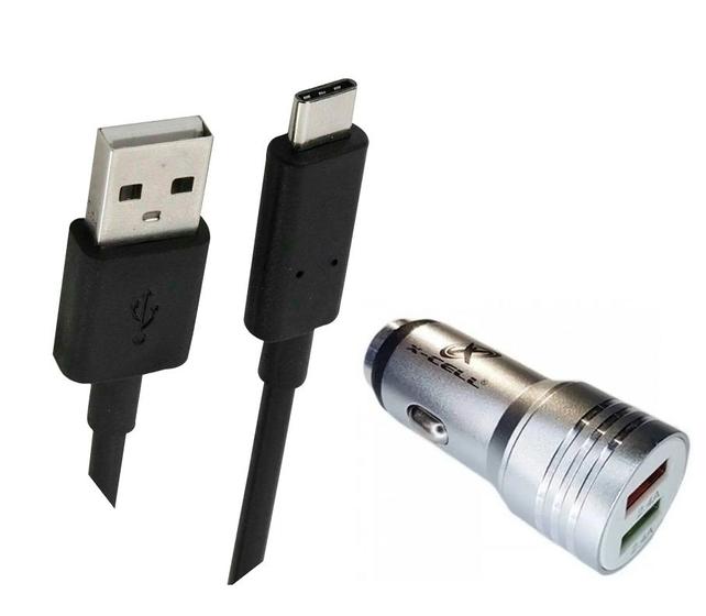 Imagem de Kit Carregador USB Automotivo Duplo C/ Cabo USB C Type Turbo