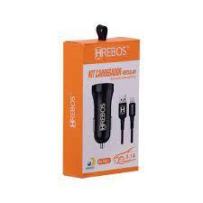 Imagem de Kit Carregador Veicular c/ 2 Entradas USB e Cabo IOS / Lightning HREBOS - HS-182I