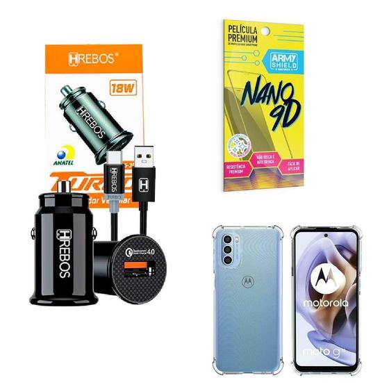 Imagem de Kit Carregador Veicular + Capinha Motorola G31 + Película 9D