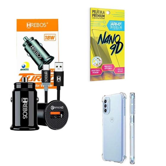 Imagem de Kit Carregador Veicular + Capinha Motorola G52 + Película 9D