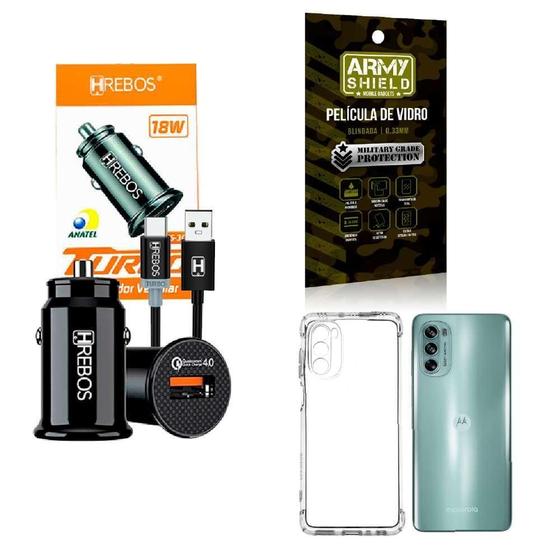 Imagem de Kit Carregador Veicular + Capinha Motorola G62 + Película 3D