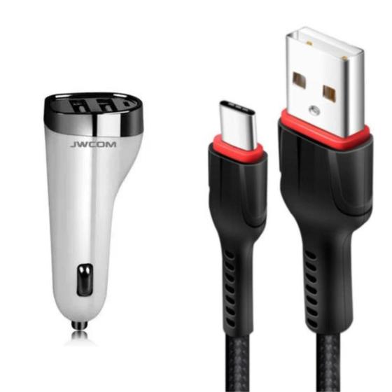 Imagem de Kit Carregador Veicular compatível com Motorola E3 - Cabo Micro USB V8 e Fonte