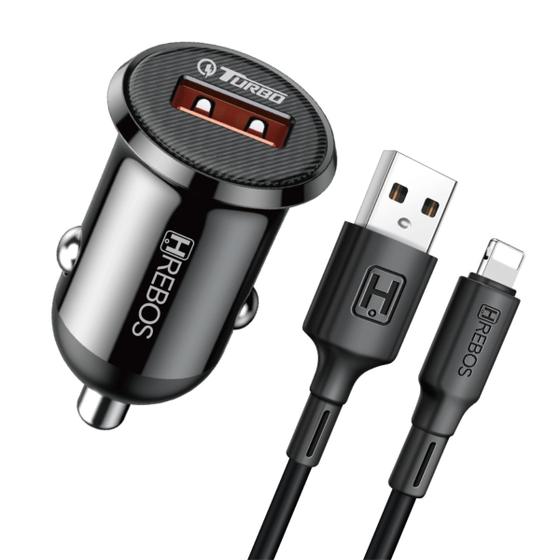 Imagem de Kit Carregador Veicular Para Celular Notebook Turbo 18W USB + Cabo Lightning Compatível Iphon 14 13 12 11