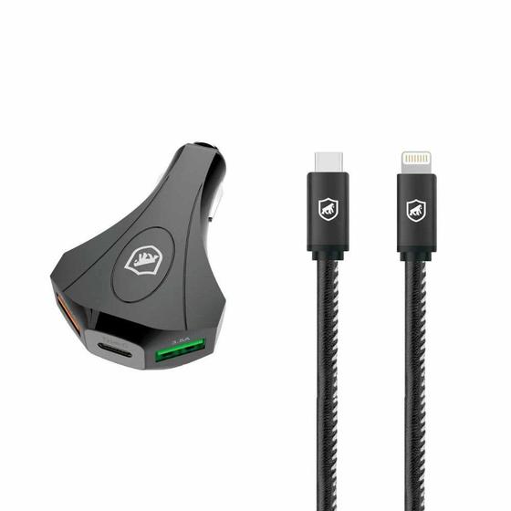 Kit Carregador Veicular Tank e Cabo Turbo Militar Tipo C / Lightning - Gshield - Gorila Shield - Carregador Veicular para Celular - Magazine Luiza
