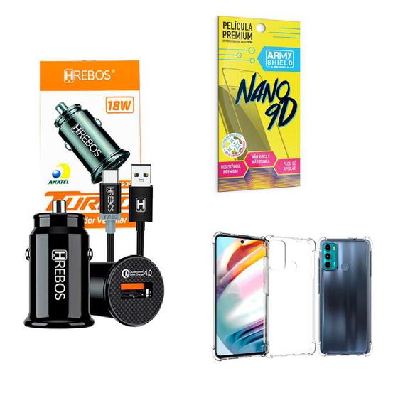 Imagem de Kit Carregador Veicular Turbo 18w com Capinha Motorola G60 + Película 9D