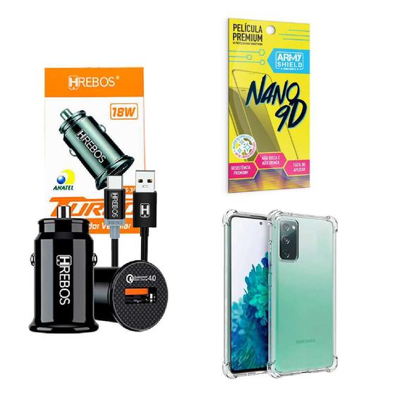 Kit Carregador Veicular Turbo 18w com Capinha Samsung S20 Fe + Película 9D Menor preço em Kit Carregador Veicular Turbo 18w com Capinha Samsung S20 Fe + Película 9D