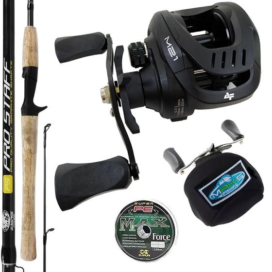 Kit Carretilha M21 Black Com Vara Pro Staff 1,80mts e Linha Multi e